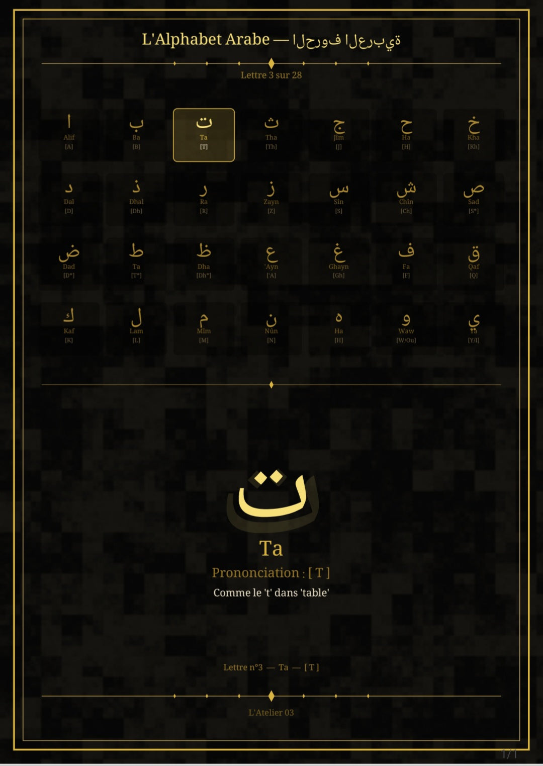 Poster Ta — ت | Alphabet Arabe Calligraphie